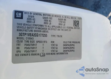 2012 GMC Sierra 1500 Sle z USA, uszkodzony, nr VIN 3GTP1VEA2CG177255